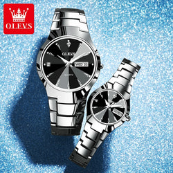 OLEVS New Fashion Lovers Watches for Men Women Luxury Tungsten Steel Silver Quartz Watch Waterproof Week Date Couple Wristwatch