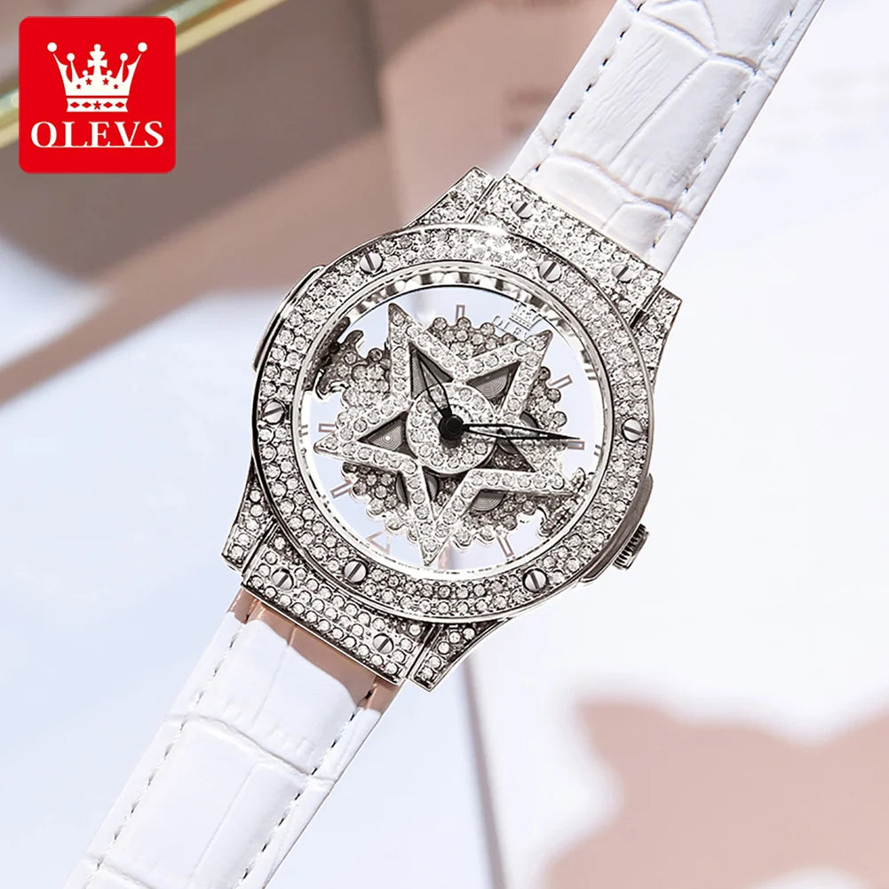 New OLEVS Luxury Women Silver Rhinestones Watch Fashion Ladies Quartz Wristwatch Elegant Female Watches Gift Reloj Mujer