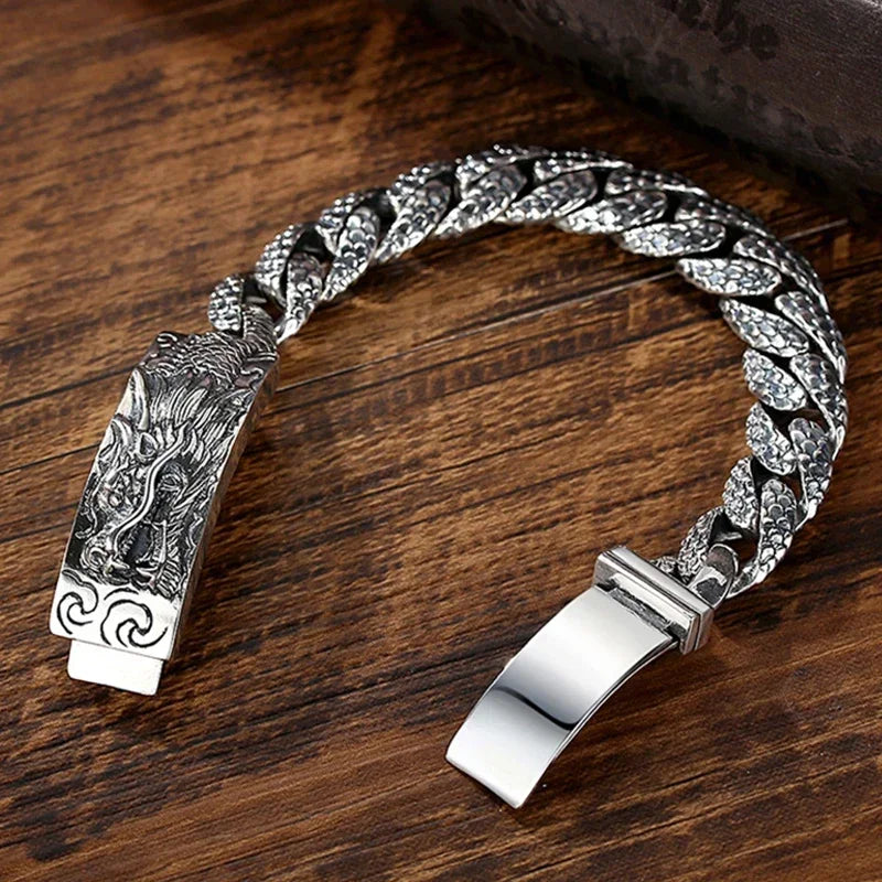 design Handmade Silver Bracelet Male Dragon