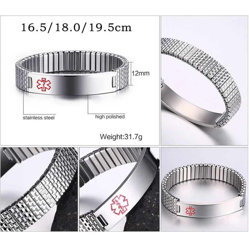 Personalized Medical Alert Bracelet Stainless Steel Engraved DIABETES Emergency Rescue Bracelet Wristband