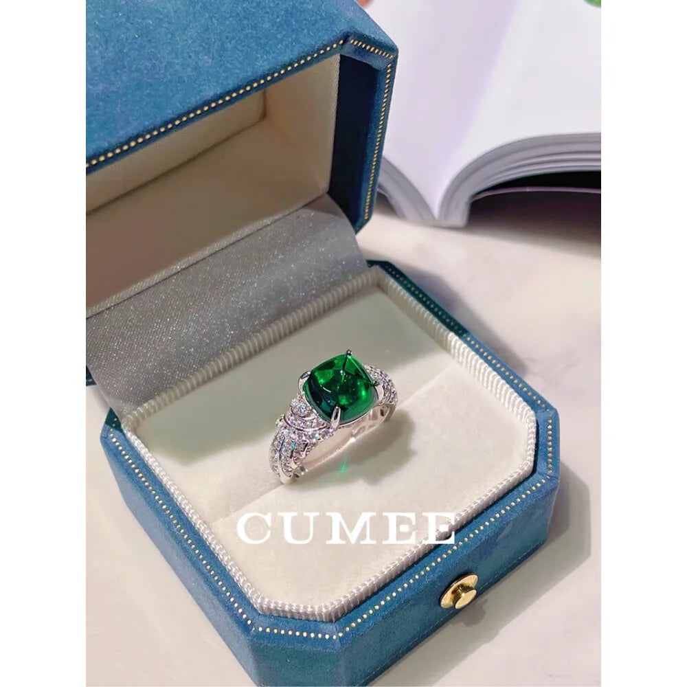 CUMEE Fashion Personalized Emeralds Tower Ring for Women 925 Sterling Silver Ring Gold Plated Promise Ring for Her Engagement