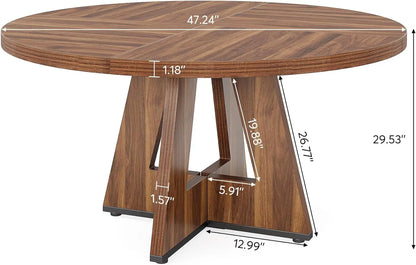 Round Dining Table for 4: 47 Inch Farmhouse Kitchen Table