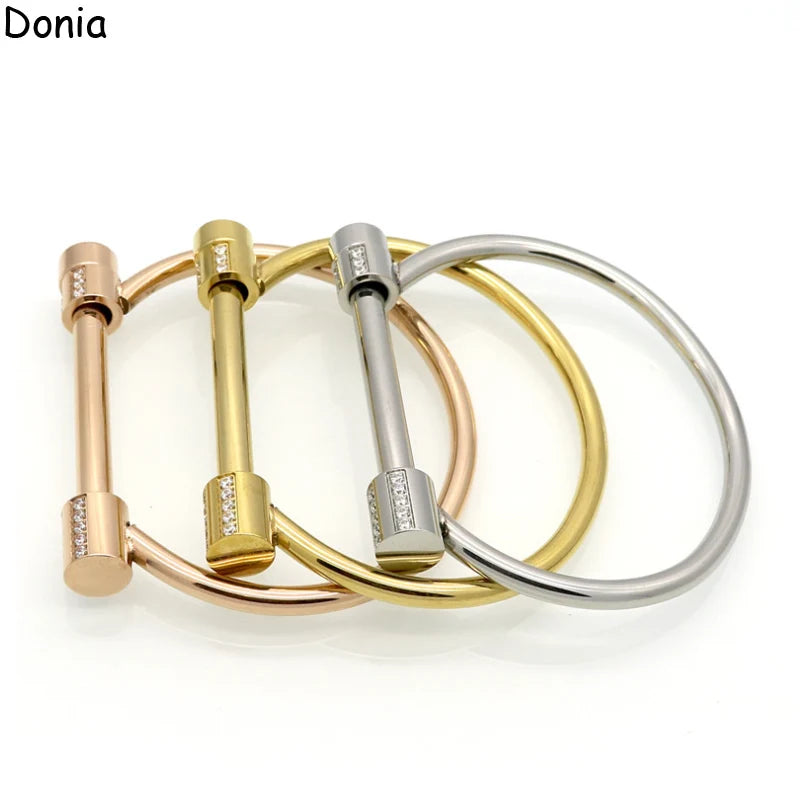 Donia jewelry European and American fashion stainless steel horseshoe titanium steel micro-set zircon C-shaped screw bracelet