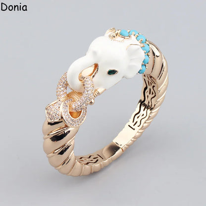 Donia Jewelry European and American fashionable white elephant titanium steel micro-set zircon animal luxury bracelet