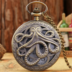 Retro Black and Bronze Octopus Quartz Pocket Watch With Necklace Chain Gift for Male Women Chronograph Hombre Relojes