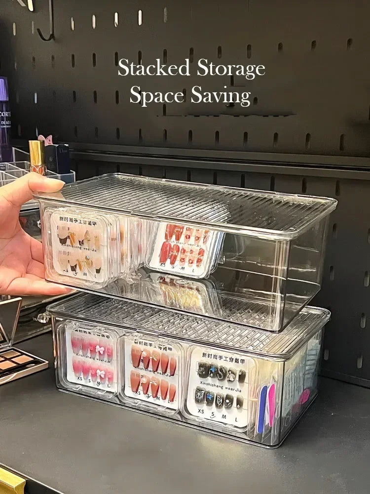 1pc Acrylic Press-On Nail Organizer With Lid-Transparent.