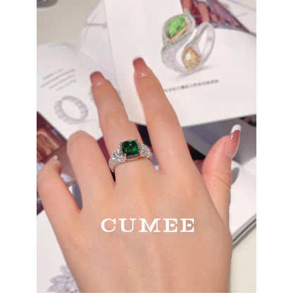 CUMEE Fashion Personalized Emeralds Tower Ring for Women 925 Sterling Silver Ring Gold Plated Promise Ring for Her Engagement