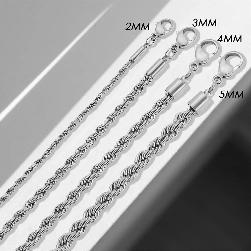 eManco for Woman Man Hip Hop Punk Silver Color Stainless Steel Fashion Jewelry 2/3/4/5MM Twisted Rope Chian Bracelet