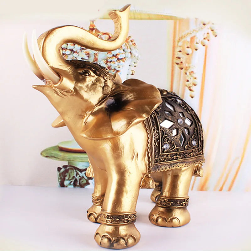 Golden Resin Elephant Statue, Feng Shui.