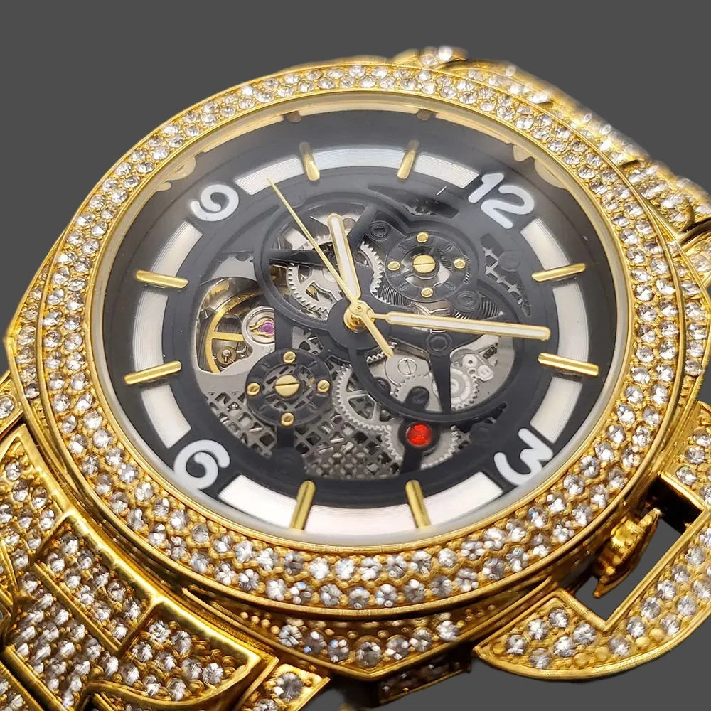 Gold Mechaincal Watch For Men Luxury Diamond.