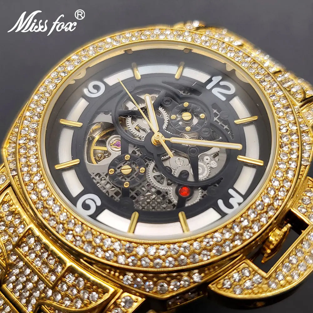 Gold Mechaincal Watch For Men Luxury Diamond Unique Stylish