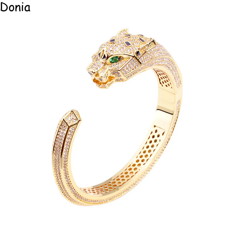 Donia Jewelry Europe and America Full Diamond Leopard Print Titanium Steel Micro - Inlaid AAA Zircon Luxury Retro Bracelet