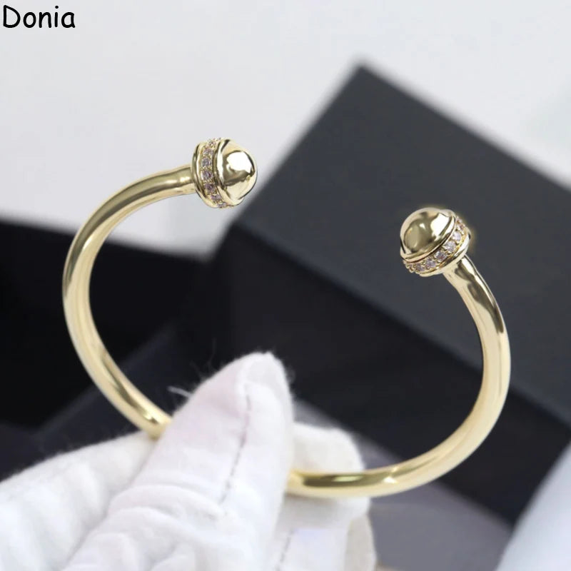 Donia Jewelry European and American fashion double-headed round bead titanium steel micro-set zircon opening luxury bracelet