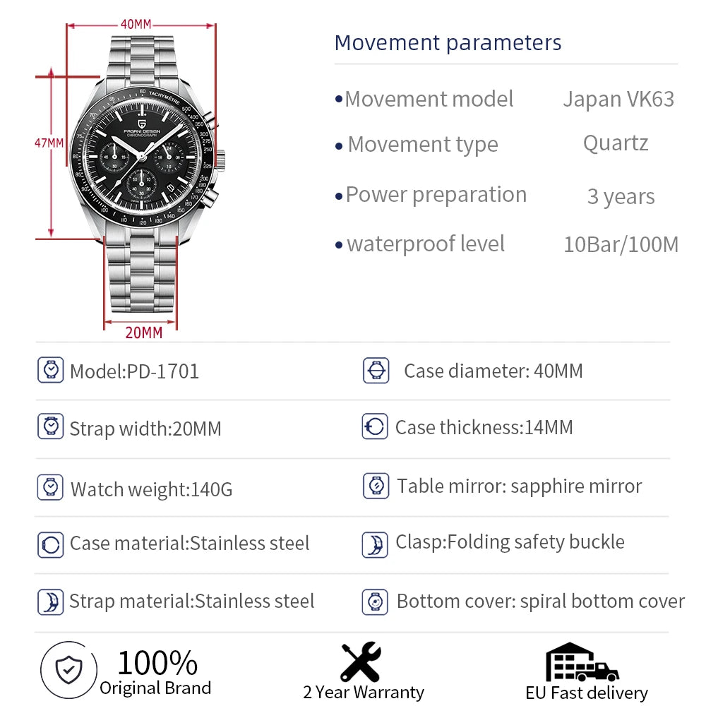 PAGANI 2024 New Men's Luxury Quartz Watch.