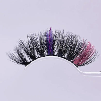 New glitter ombre Colored Lashes 20MM Mink Lashes Wholesale Dramatic Colorful Natural Eyelashes Extension Make up Fake Eyelashes