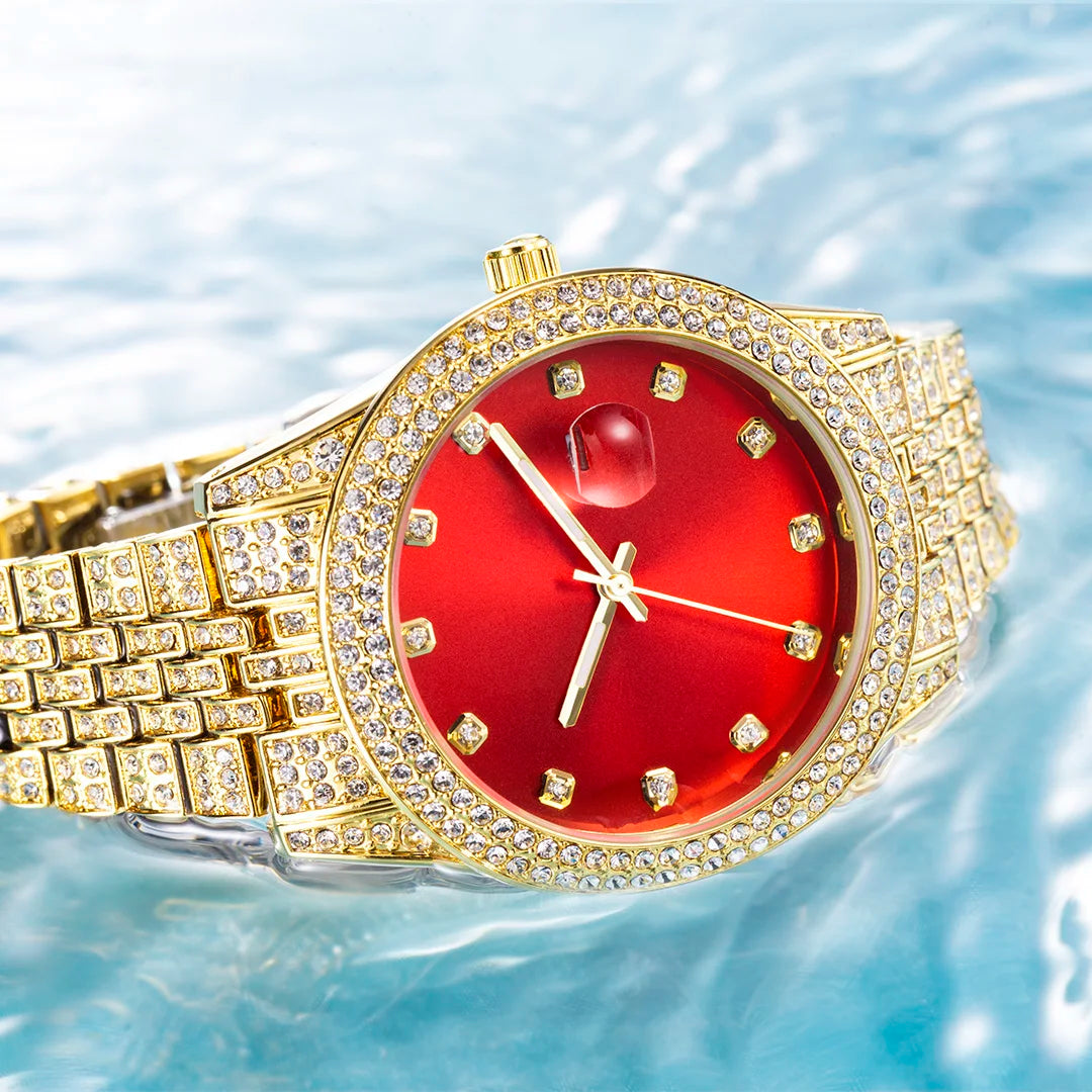 Red Women Watch Gold Luxury Elegant Drees Wrist Watches With Calendar Clock Ladies Party Jewelry Simple Design Gift For Female