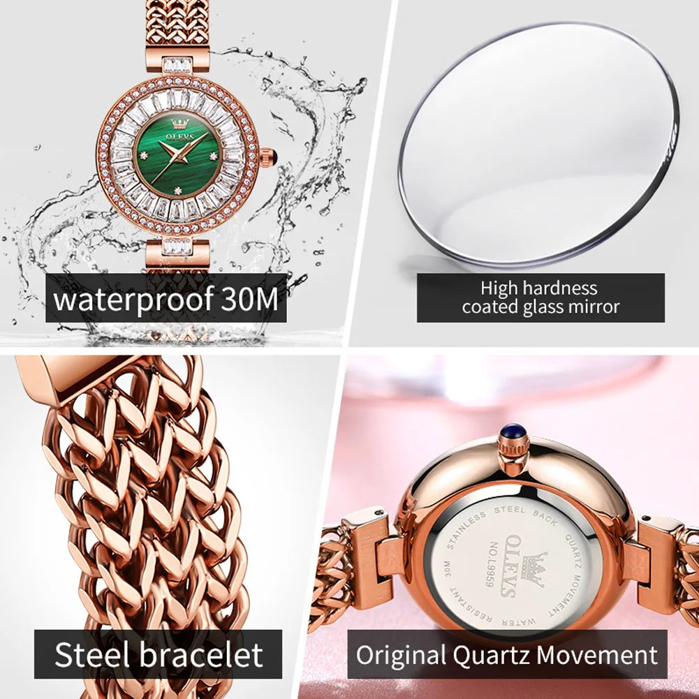 OLEVS New Elegant Women's Watches Diamond Dial Waterproof Quartz Watch Romantic Bracelet Set Fashion Original Brand Female Watch