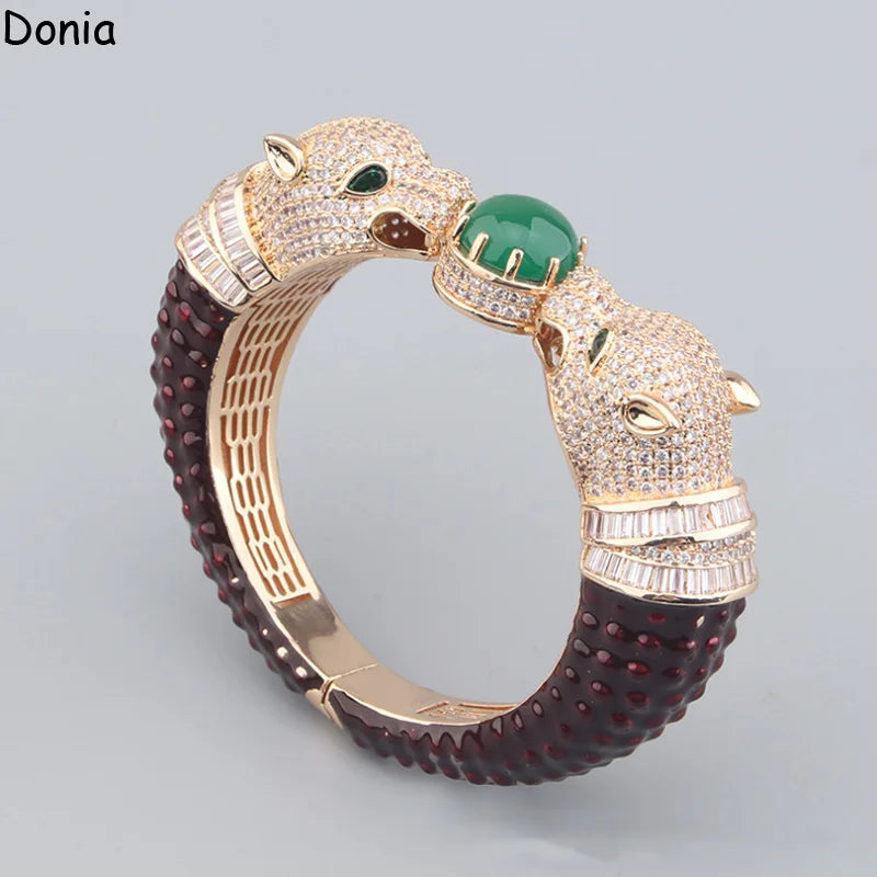 Donia Jewelry European and American fashion double-headed leopard titanium steel micro-inlaid zircon animal luxury bracelet