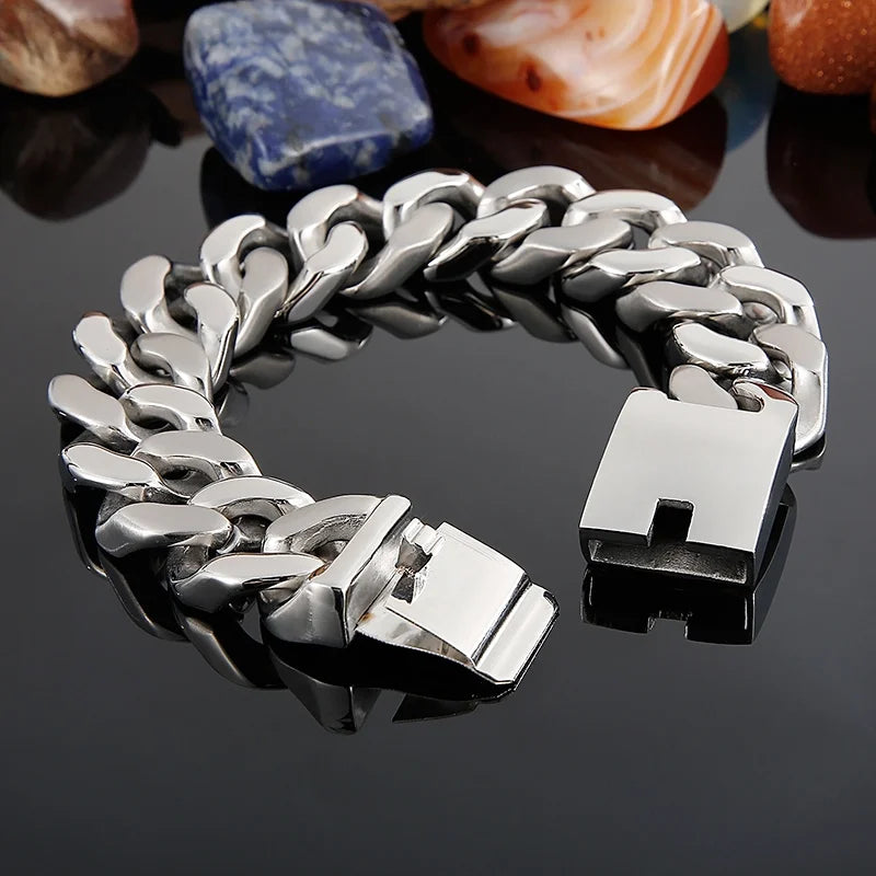 Silver Color Bracelets For Men Heavy Stainless.