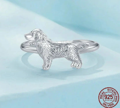 Silver Golden Retriever Dog Adjustable Ring.