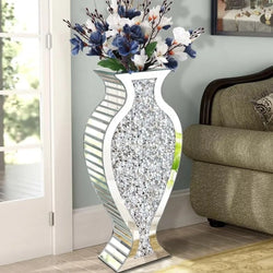 Vase Fragmented Diamond Mirror 27 "High, Crystal Silver Glass Decorative Mirror Vase Luxury Home Decoration, Large Vase