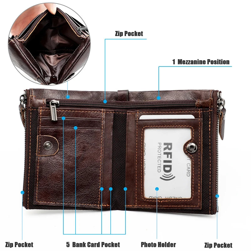 Genuine Leather Short Men RFID Wallets.