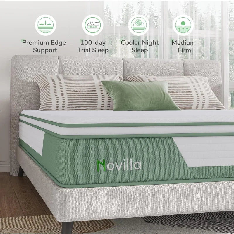 Mattress Queen, 12 Inch 5-Zone Hybrid Mattress with GelFoam for Pressure Relief & Cool Night, Midume Firm Queen Mattress