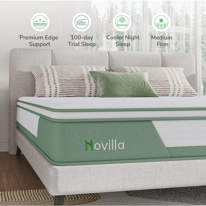 Mattress Queen, 12 Inch 5-Zone Hybrid Mattress with GelFoam for Pressure Relief &amp; Cool Night, Midume Firm Queen Mattress