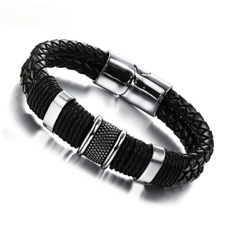 Leather Titanium Steel Braided Buckle Bangle Bracelet Men Tai Chi Bracelet Vintage Bangle Bracelets for Men Jewelry Gift