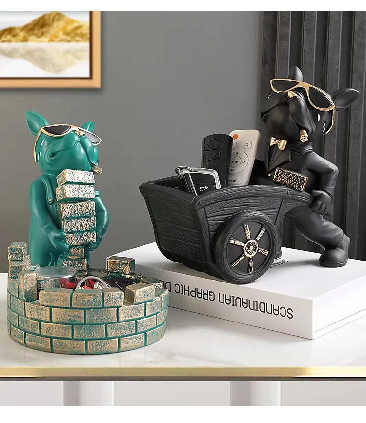 Nordic Modern Luxury Shoe Cabinet Key Bulldog Dog Storage Box Decoration Candy Tray Dog Animal Home Resin Decoration