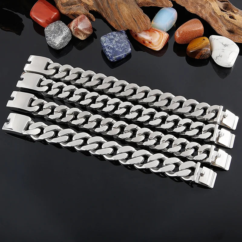 Silver Color Bracelets For Men Heavy Stainless.