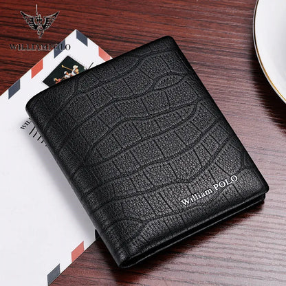 WILLIAMPOLO 100% Genuine Leather Wallet Men Crocodile Pattern Men Card Holder Wallet Real Cowhide Wallets For Man