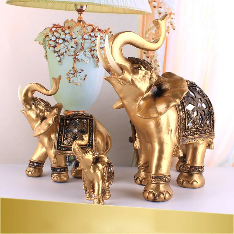 Golden Resin Elephant Statue, Feng Shui.