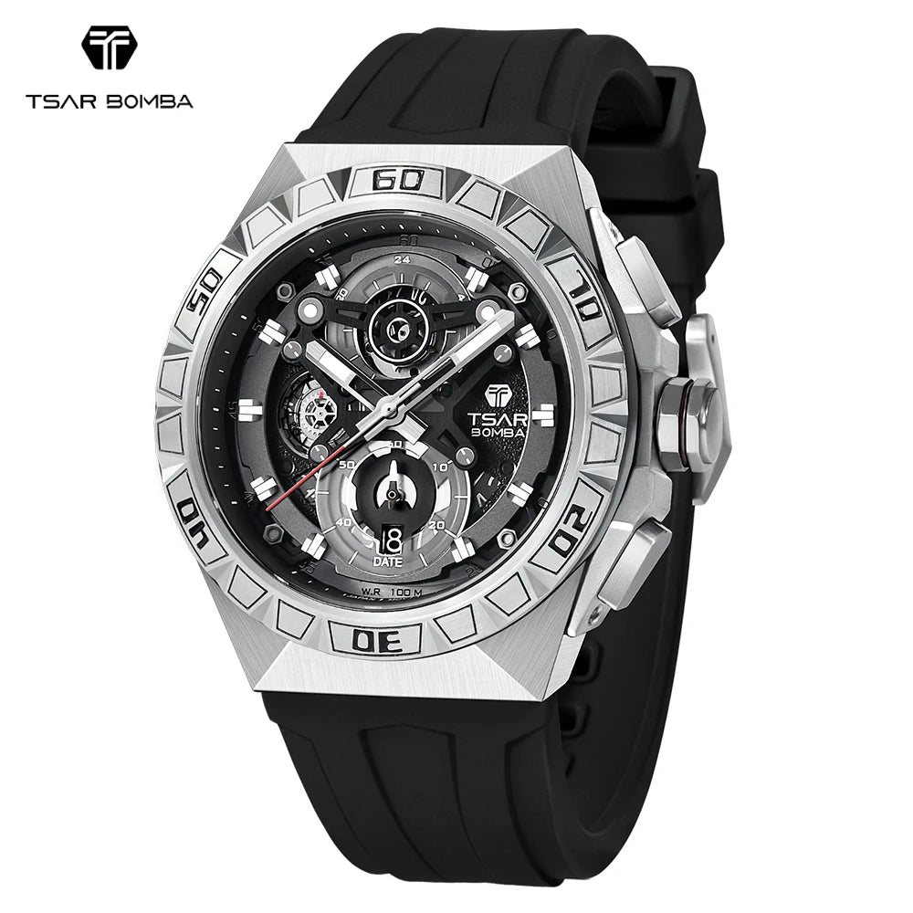 TSAR BOMBA Luxury Watch for Men Quartz Big Wristwatch.