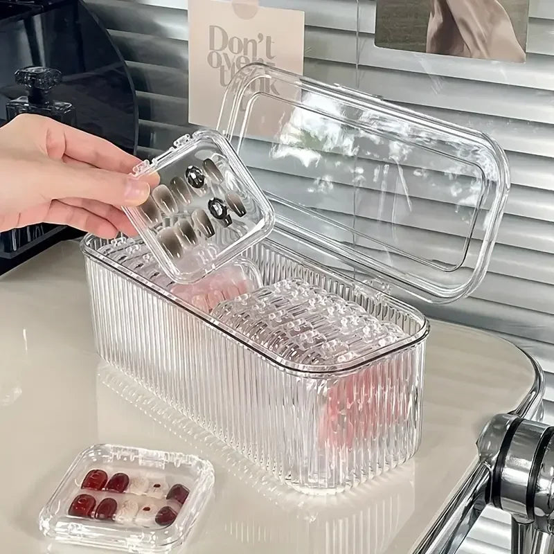 1pc Acrylic Press-On Nail Organizer With Lid-Transparent.