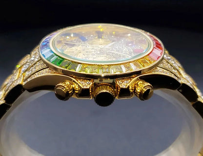 Men Luxury Watch With Rainbow Diamond.