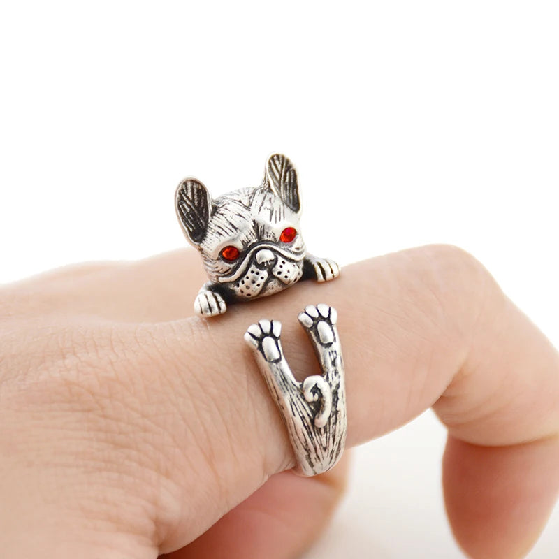 French Bulldog & English Bulldog Pet Ring Anel For Women Dog Animal Midi Finger Metal Rings For Girls Men Jewelry Gift