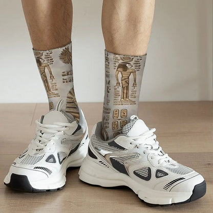 Hieroglyphs And Deities Vintage Gold Egyptian Socks.