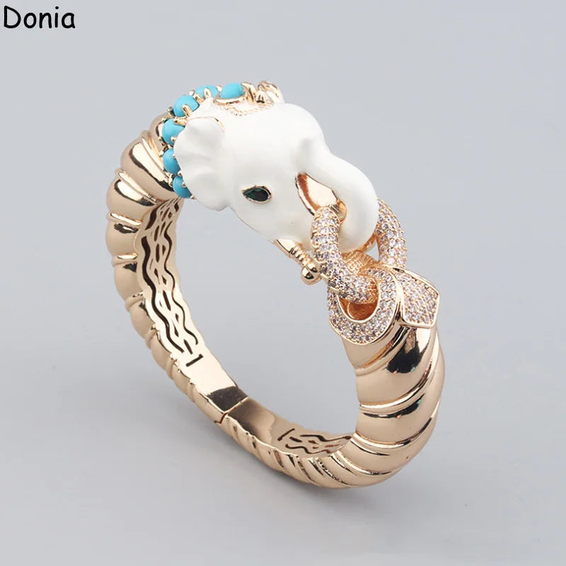 Donia Jewelry European and American fashionable white elephant titanium steel micro-set zircon animal luxury bracelet