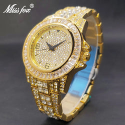 Gold Women Watch Elegant 40mm Case Diamond Dress Quartz Watches For Large Wrist Female Fashion Classic Party Jewelry For Ladies