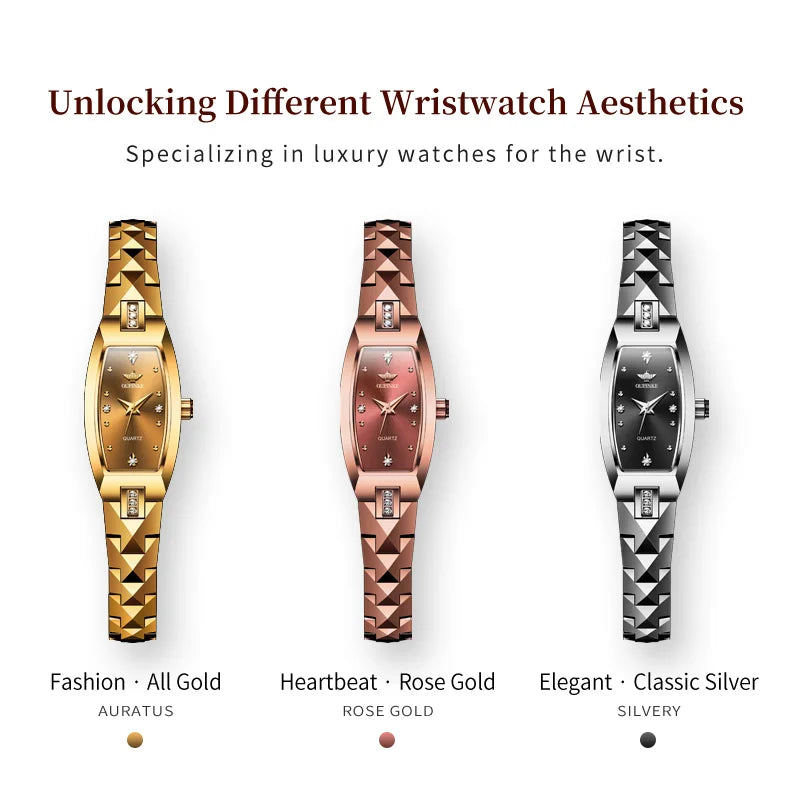 OUPINKE Luxury Brand Women Watches Tungsten Steel Strip Swiss Movement Diamond Inlay Watch for Lady Waterproof Fashion Sapphire