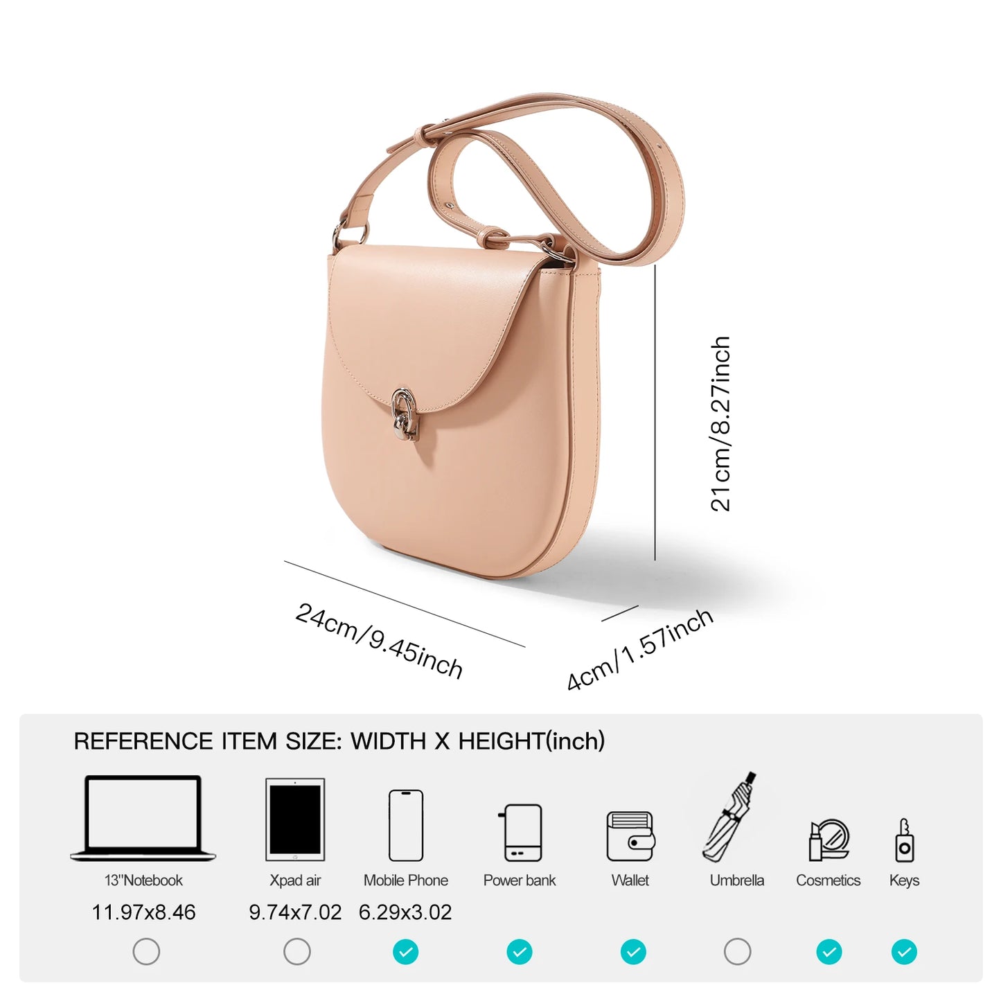 ITAMOOD Genuine Leather Fashion Women's Saddle Bag, 2024 New Luxury Shoulder Bag, Original Design Simple Crossbody Bag