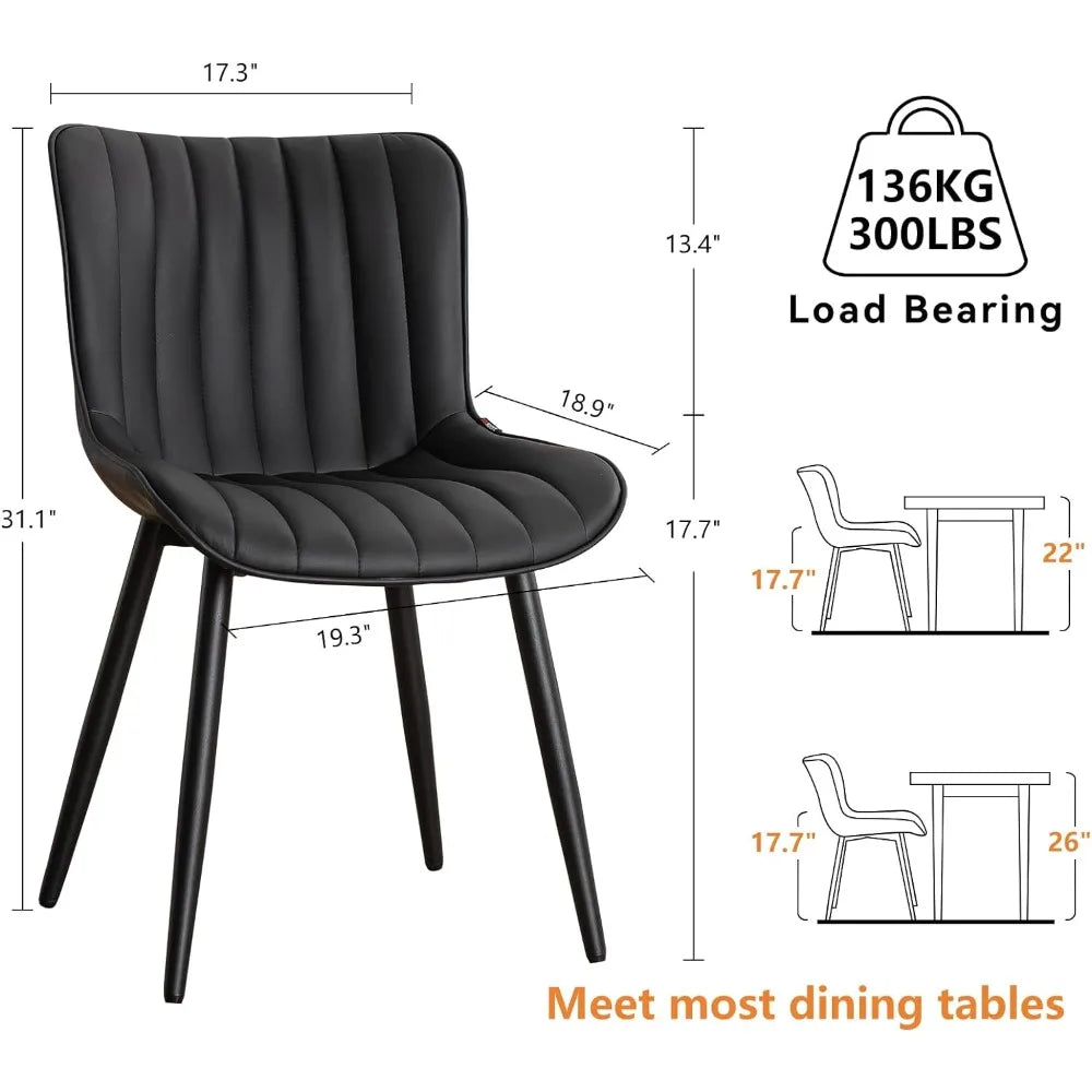 YOUNUOKE Black Dining Chairs Set of 2 Upholstered Mid Century Modern Kitchen Chair Armless Faux Leather Accent Guest Side