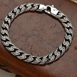 NewS925 Sterling Silver Vintage Personalized Punk Trendy Cuban Chain Vine Grass Pattern Bracelet Men