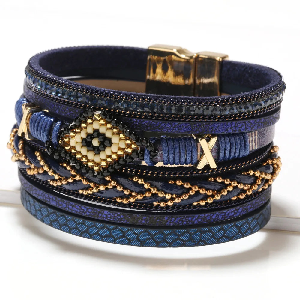 Multilayer Handwoven Leather Bracelet for Women.