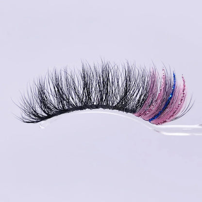 New glitter ombre Colored Lashes 20MM Mink Lashes Wholesale Dramatic Colorful Natural Eyelashes Extension Make up Fake Eyelashes