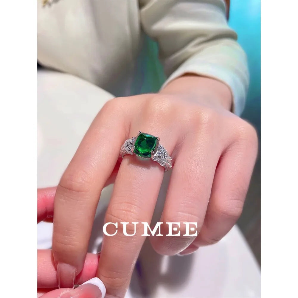 CUMEE Fashion Personalized Emeralds Tower Ring for Women 925 Sterling Silver Ring Gold Plated Promise Ring for Her Engagement