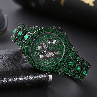 Green Iced Diamond Hip Hop Watch.