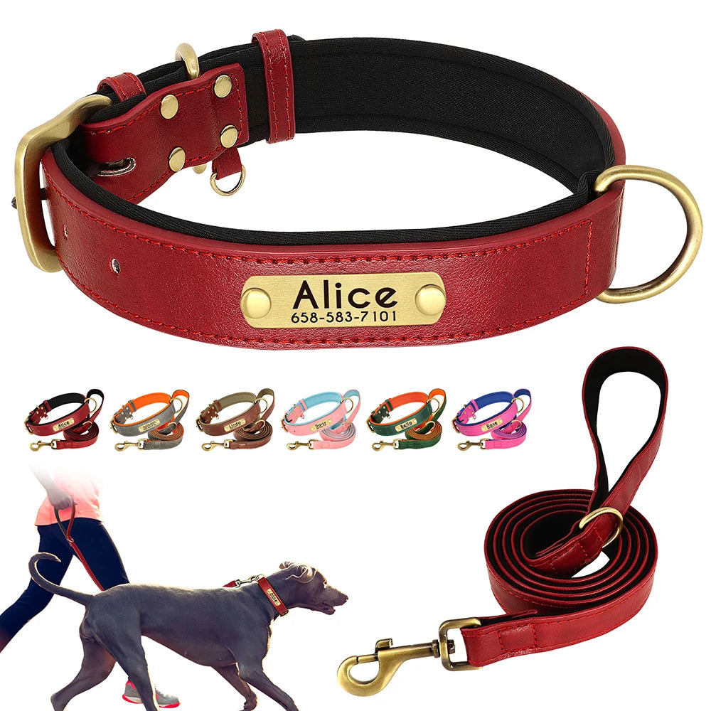 PU Leather Dog Collar and Leash Set Soft Durable Plain Leather Dogs Collars 5ft Lead Adjustable for Small Medium Dogs Pug