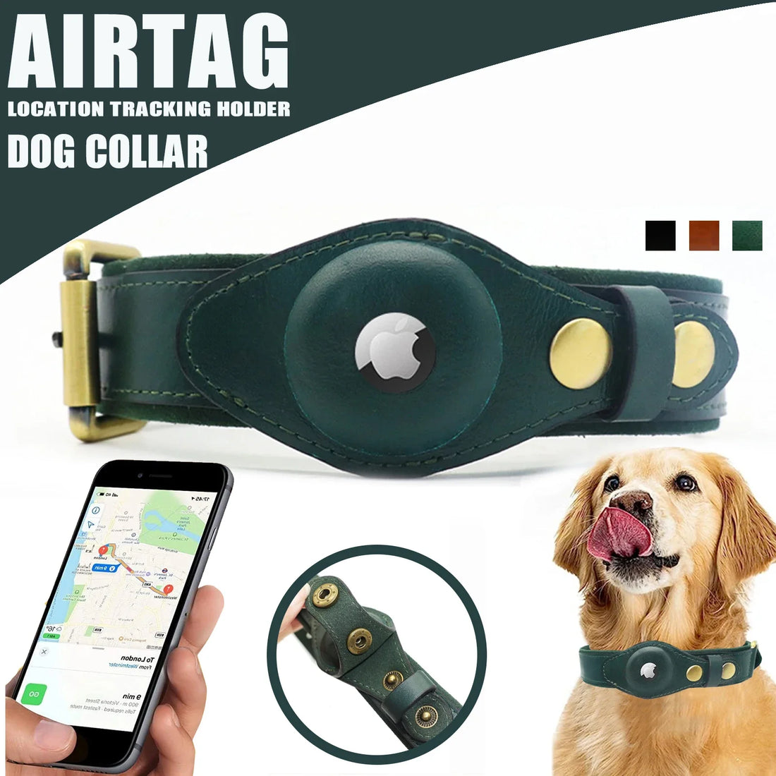 Genuine Leather Airtag Dog Collar Heavy Duty Dog .